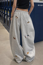Embroidered Wide Leg Sweatpants