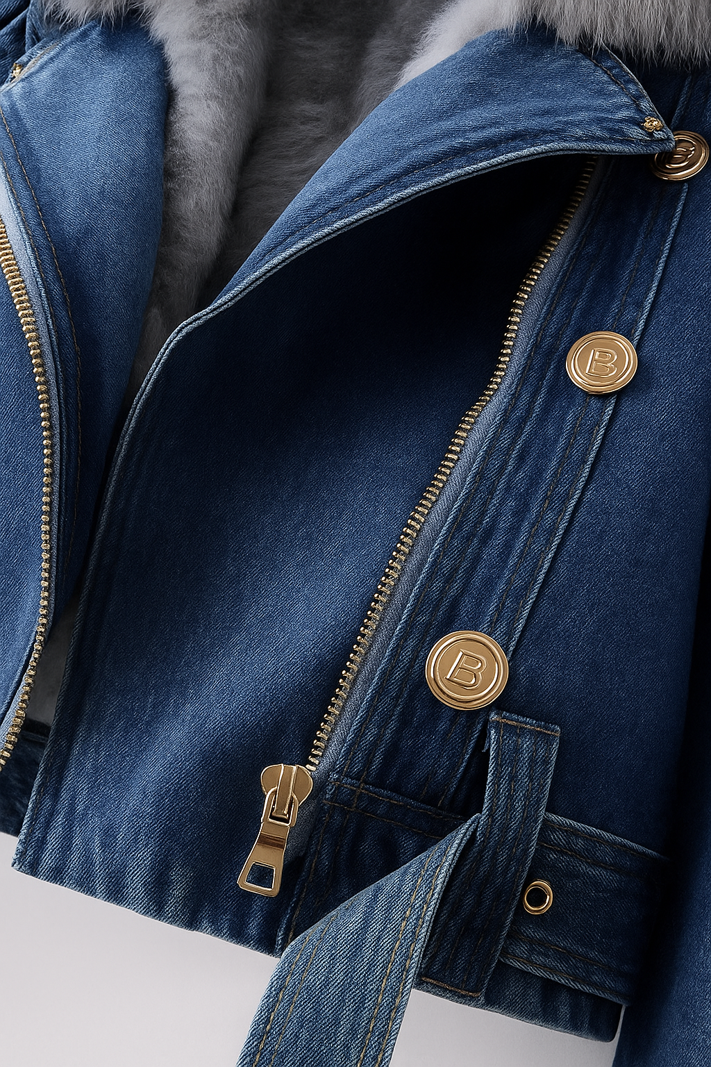 Margaux Luxe Lined Fox Fur Denim Coat