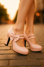 Bella Bow Heels Soft Beige