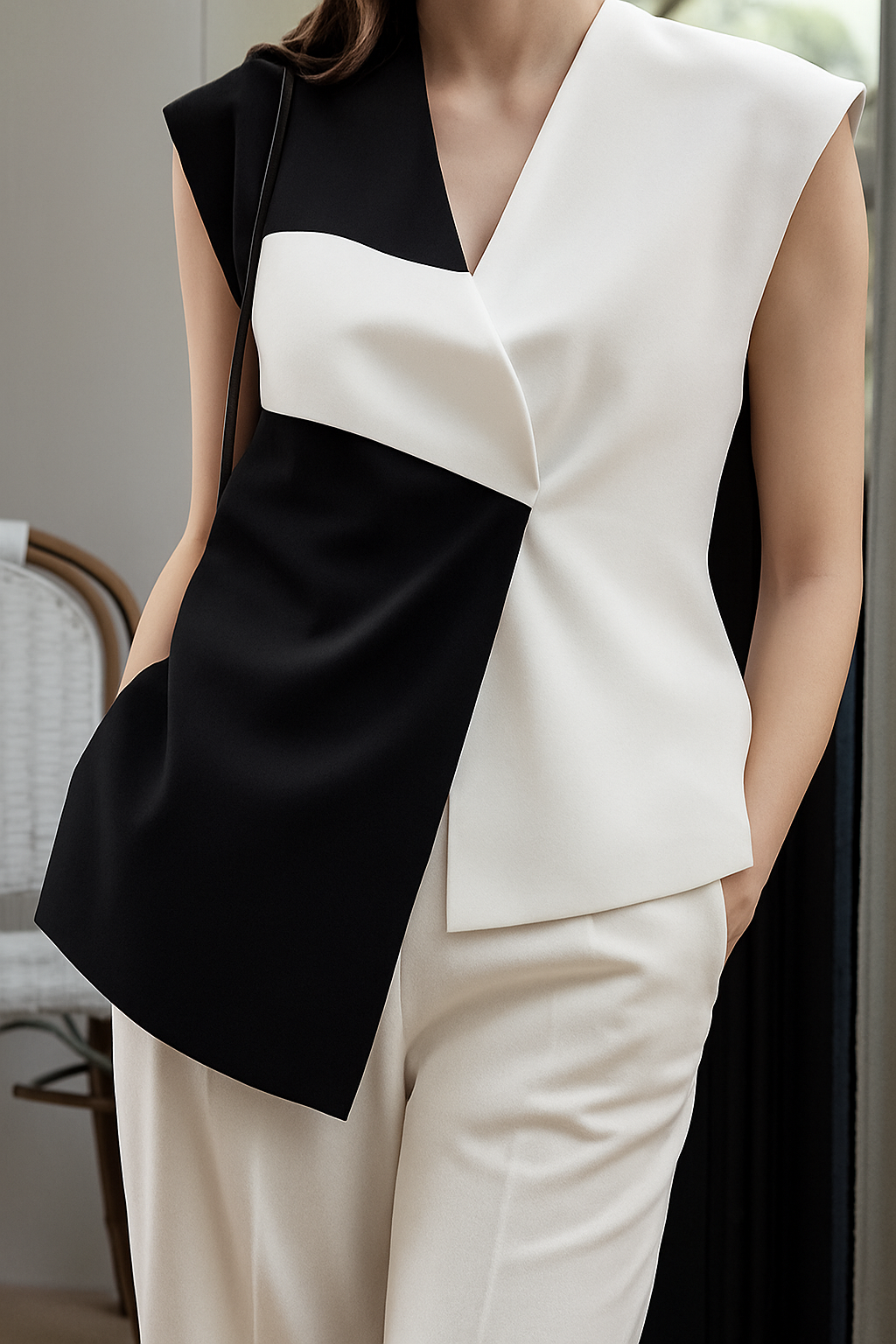 Contrast Color Asymmetric Vest