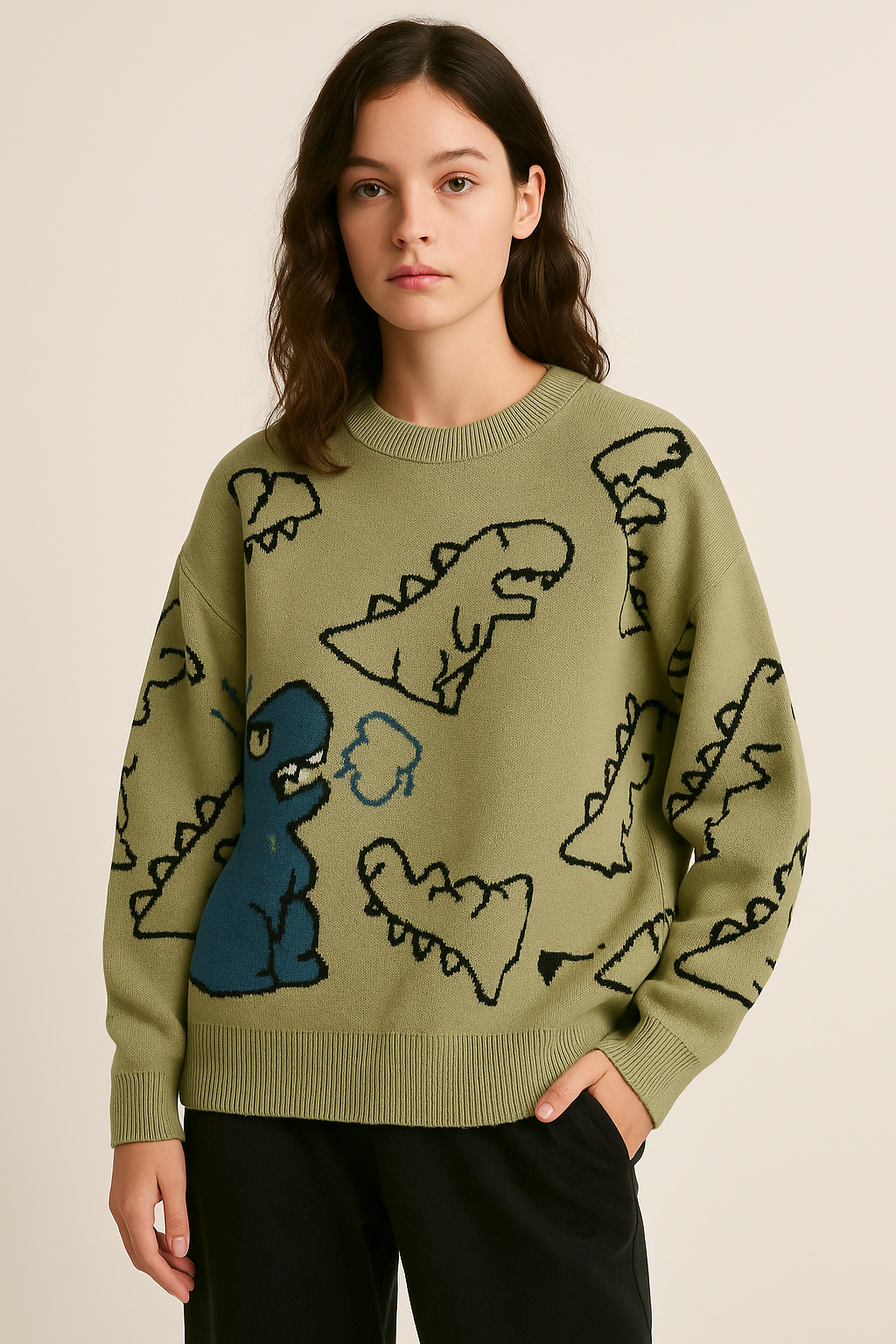 Oversized Dinosaur Knit Sweater